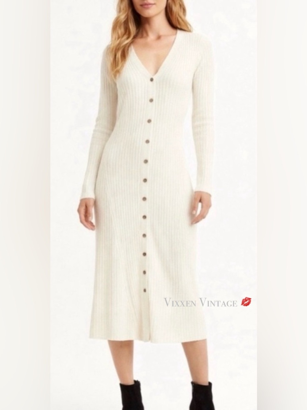 LUCKY BRAND LONG SLEEVE RIBBED BUTTON FRONT MIDI DRESS IN HEATHER MOCHA BISQUE